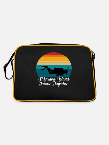 Fakarava Island French Polynesia Diving - Retro Tasche - Schwarz/Gold - Hinten