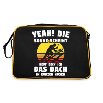 Dachdecker Sprüche Dachdecken - Retro Tasche - Schwarz/Gold - Hinten