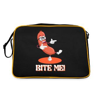 Bite Me Schnitzel Deutsches Würstchen Bierfest - Retro Tasche - Schwarz/Gold - Hinten