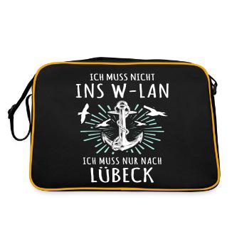 Lübeck Sprüche Hansestadt Luebeck - Retro Tasche - Schwarz/Gold - Hinten