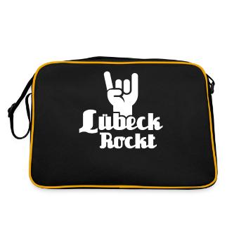 Lübeck Sprüche Hansestadt Luebeck - Retro Tasche - Schwarz/Gold - Hinten