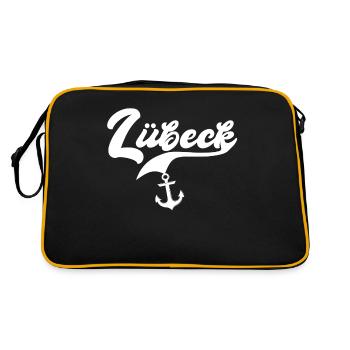 Lübeck Sprüche Hansestadt Luebeck - Retro Tasche - Schwarz/Gold - Hinten