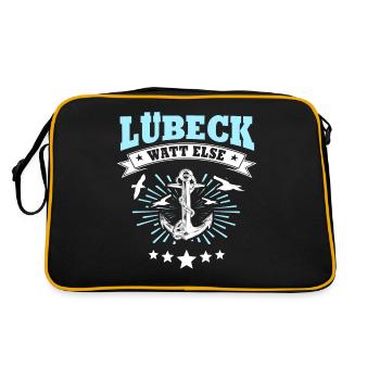 Lübeck Sprüche Hansestadt Luebeck - Retro Tasche - Schwarz/Gold - Hinten