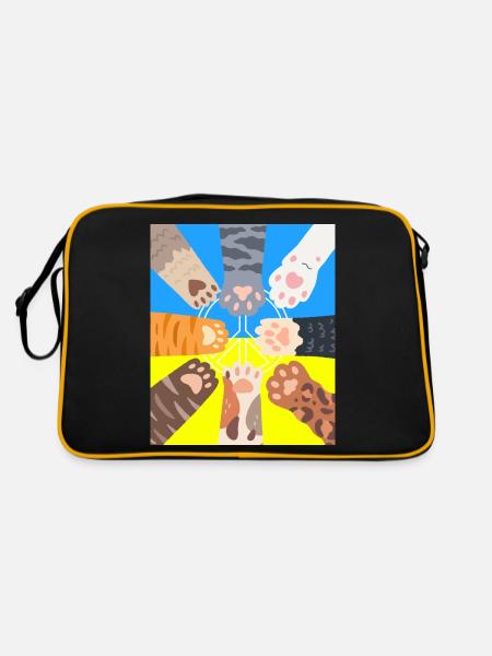 Signe de paix Cat Paws Drapeau ukrainien - Sac Retro - noir/or - Dos