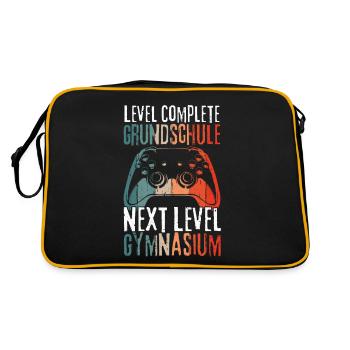 Level Complete Grundschule Einschulung Gymnasium - Retro Tasche - Schwarz/Gold - Hinten