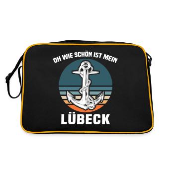 Lübeck Sprüche Hansestadt Luebeck - Retro Tasche - Schwarz/Gold - Hinten