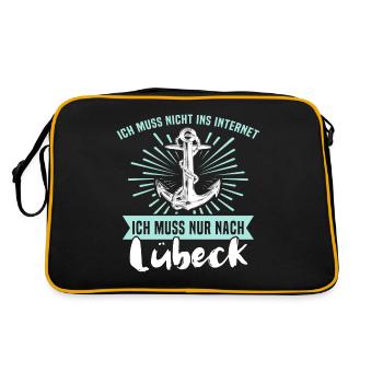 Lübeck Sprüche Hansestadt Luebeck - Retro Tasche - Schwarz/Gold - Hinten