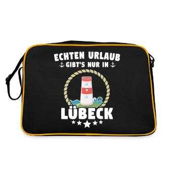 Lübeck Sprüche Hansestadt Luebeck - Retro Tasche - Schwarz/Gold - Hinten