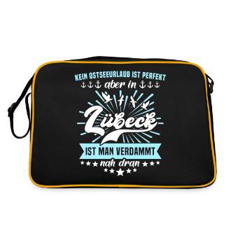 Lübeck Sprüche Hansestadt Luebeck - Retro Tasche - Schwarz/Gold - Hinten
