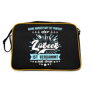 Lübeck Sprüche Hansestadt Luebeck - Retro Tasche - Schwarz/Gold - Hinten