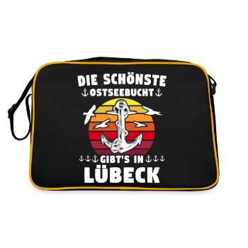 Lübeck Sprüche Hansestadt Luebeck - Retro Tasche - Schwarz/Gold - Hinten