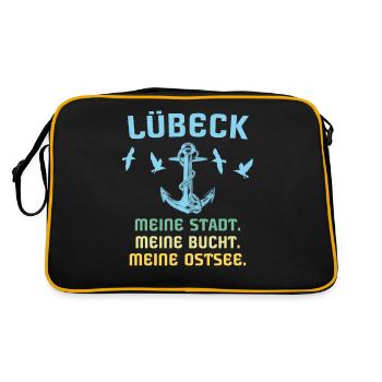 Lübeck Sprüche Hansestadt Luebeck - Retro Tasche - Schwarz/Gold - Hinten