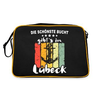 Lübeck Sprüche Hansestadt Luebeck - Retro Tasche - Schwarz/Gold - Hinten