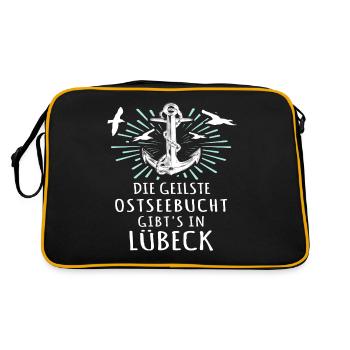 Lübeck Sprüche Hansestadt Luebeck - Retro Tasche - Schwarz/Gold - Hinten