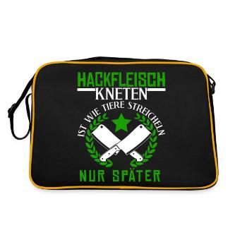 Metzger Fleischer Hackfleisch kneten - Retro Tasche - Schwarz/Gold - Hinten