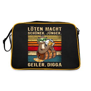 Löten Schöner Jünger Geiler Digga Bier Faultier - Retro Tasche - Schwarz/Gold - Hinten