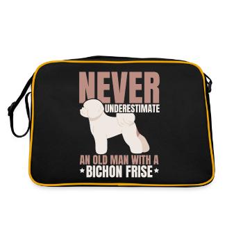 Bichon Frise Hundeliebhaber Hundezüchter Welpe Pfo - Retro Tasche - Schwarz/Gold - Hinten