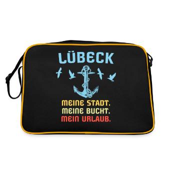 Lübeck Ostsee Lübecker Sprüche - Retro Tasche - Schwarz/Gold - Hinten