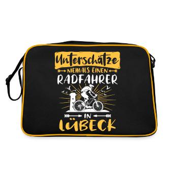 Lübeck Fahrradfahrer Lübecker Radfahrer - Retro Tasche - Schwarz/Gold - Hinten