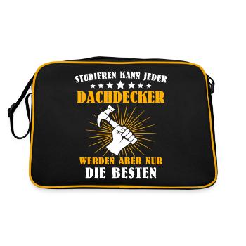 Dachdecker Handwerker Dachdecken - Retro Tasche - Schwarz/Gold - Hinten
