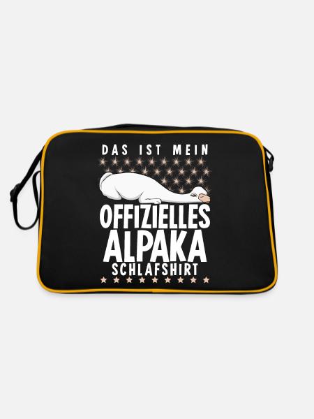 Offizielles Alpaka Schlafshirt Alpakas - Retro Tasche - Schwarz/Gold - Hinten