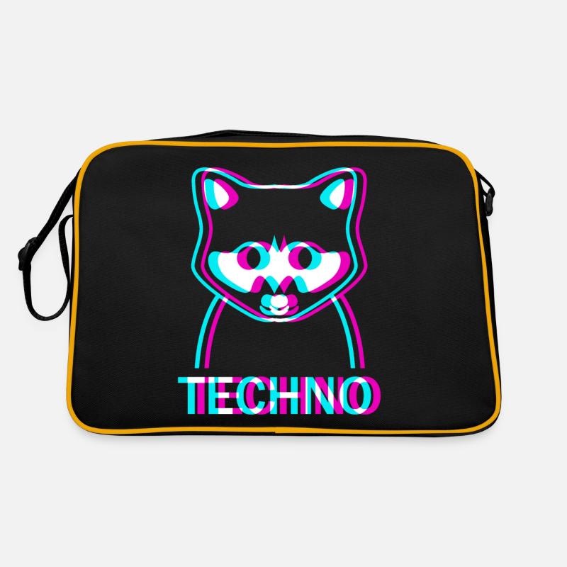 Raver Techno Waschbär Hardtekk Rave - Retro Tasche - Schwarz/Gold