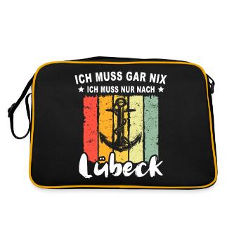 Lübeck Ostsee Lübecker Sprüche - Retro Tasche - Schwarz/Gold - Hinten