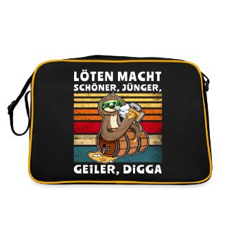 Bier Biersprüche Faultier Digga Saufshirt - Retro Tasche - Schwarz/Gold - Hinten