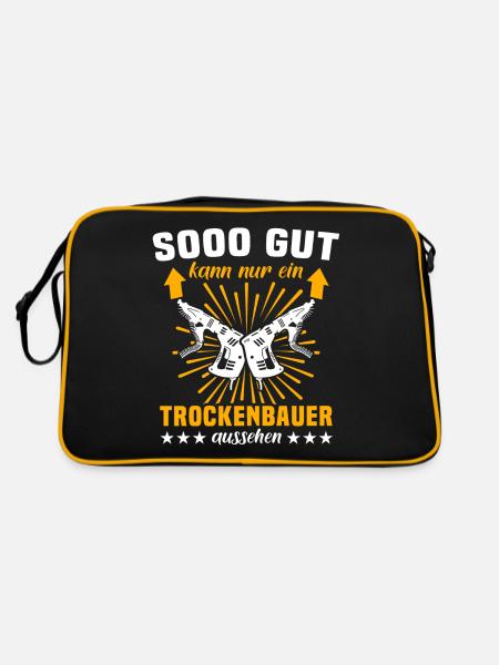 Trockenbauer Sprüche Trockenbau - Retro Tasche - Schwarz/Gold - Hinten