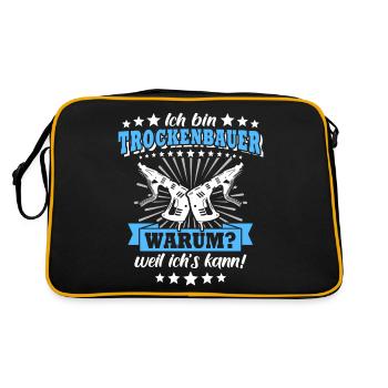 Trockenbauer Sprüche Trockenbau - Retro Tasche - Schwarz/Gold - Hinten