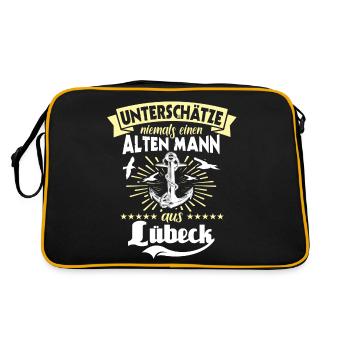 Lübeck Ostsee Sprüche Lübecker - Retro Tasche - Schwarz/Gold - Hinten