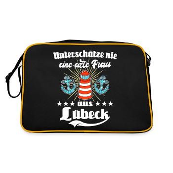 Lübeck Ostsee Lübecker Sprüche - Retro Tasche - Schwarz/Gold - Hinten