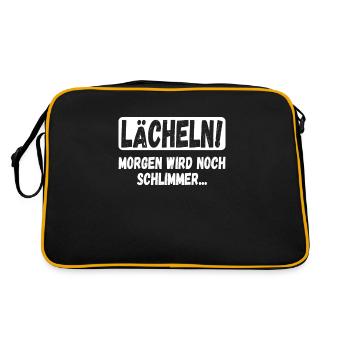 Lächeln, morgen wird noch schlimmer Lustiges - Retro Tasche - Schwarz/Gold - Hinten