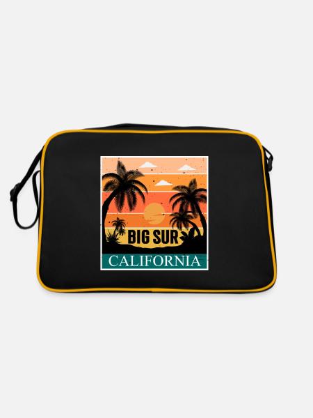 California Palm Big Sur Coast Camping Ocean Trav - Retro Bag - black/gold - Back