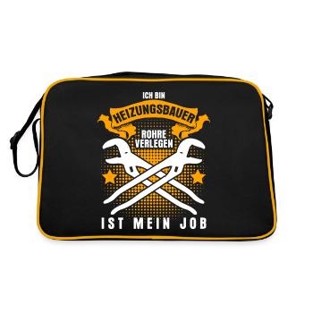 Heizungsbau Rohre verlegen Heizungsbauer - Retro Tasche - Schwarz/Gold - Hinten