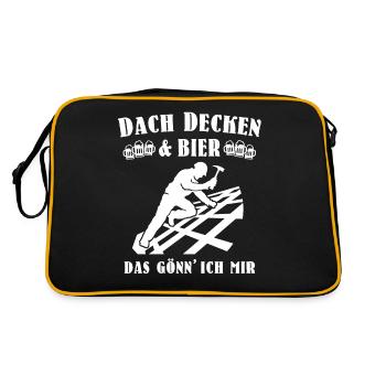 Dachdecker Biertrinker Dachdecken Bier - Retro Tasche - Schwarz/Gold - Hinten