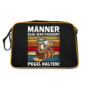 Bier Männer Pegel Halten Faultier Trinksprüche - Retro Tasche - Schwarz/Gold - Hinten