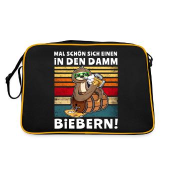 Bier Damm Biebern Faultier Trinksprüche - Retro Tasche - Schwarz/Gold - Hinten