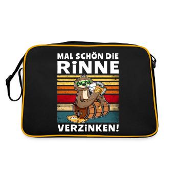 Bier Rinne Verzinken Faultier Dachklempner - Retro Tasche - Schwarz/Gold - Hinten