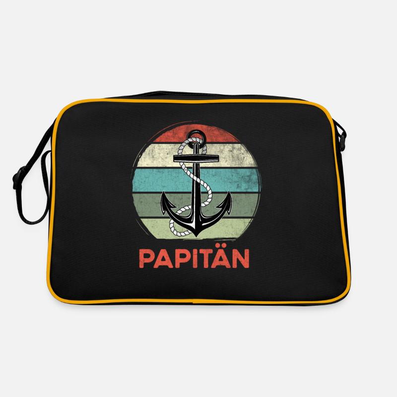 Papitän werdender Papa 2021 Vater Spruch Geschenk - Retro Tasche - Schwarz/Gold