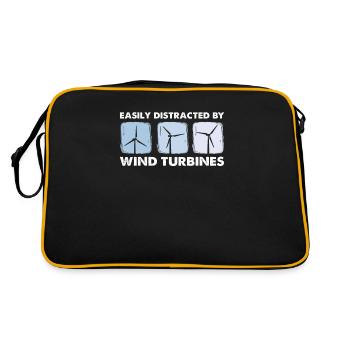 Easily Distracted By Wind Turbines Lustige Windrad - Retro Tasche - Schwarz/Gold - Hinten