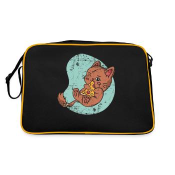 Pizza Katze Pizza Liebhaber Italienisches Essen Ki - Retro Tasche - Schwarz/Gold - Hinten