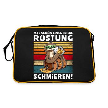 Bier Rüstung Schmieren Faultier Trinksprüche - Retro Tasche - Schwarz/Gold - Hinten
