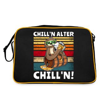 Löten Faultier Bier - Retro Tasche - Schwarz/Gold - Hinten