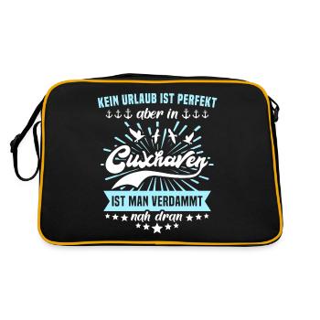 Cuxhaven Sprüche Cuxhavener Urlaub - Retro Tasche - Schwarz/Gold - Hinten