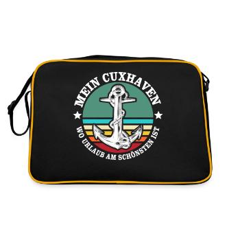 Cuxhaven Sprüche Cuxhavener Urlaub - Retro Tasche - Schwarz/Gold - Hinten