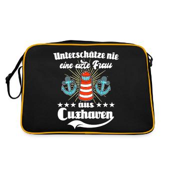 Cuxhaven Sprüche Cuxhavener Urlaub - Retro Tasche - Schwarz/Gold - Hinten