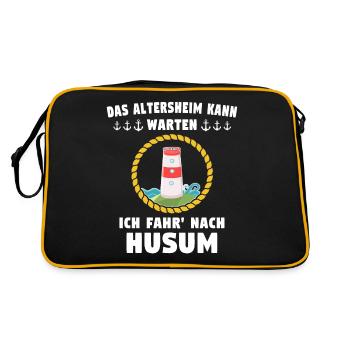 Husum Urlaub Husumer Nordsee - Retro Tasche - Schwarz/Gold - Hinten