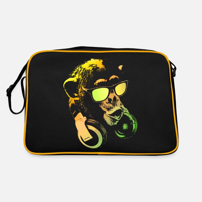 Affen DJ Yellow - Retro Tasche - Schwarz/Gold