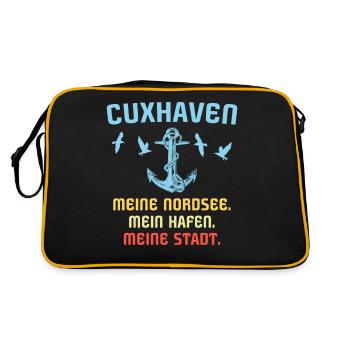 Cuxhaven Souvenir Cuxhavener Nordsee - Retro Tasche - Schwarz/Gold - Hinten